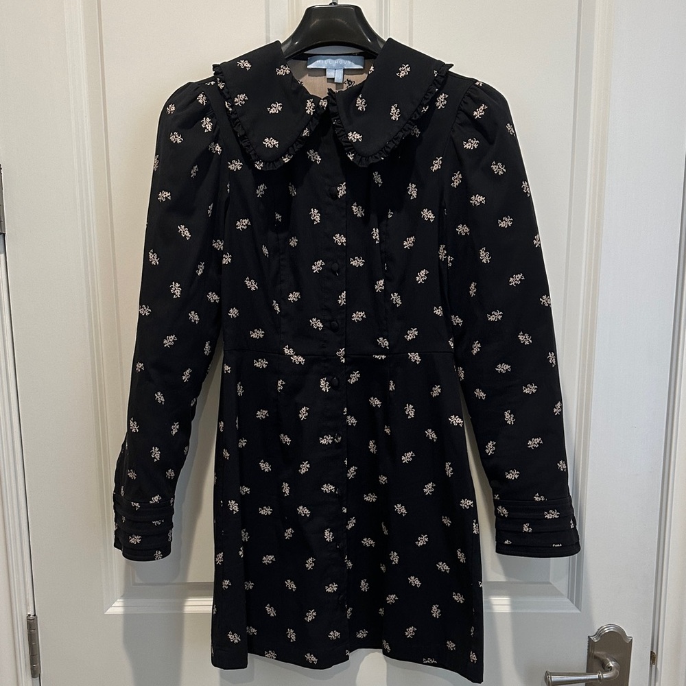 Hill House Black and Taupe Floral Peter Pan Collar Dress